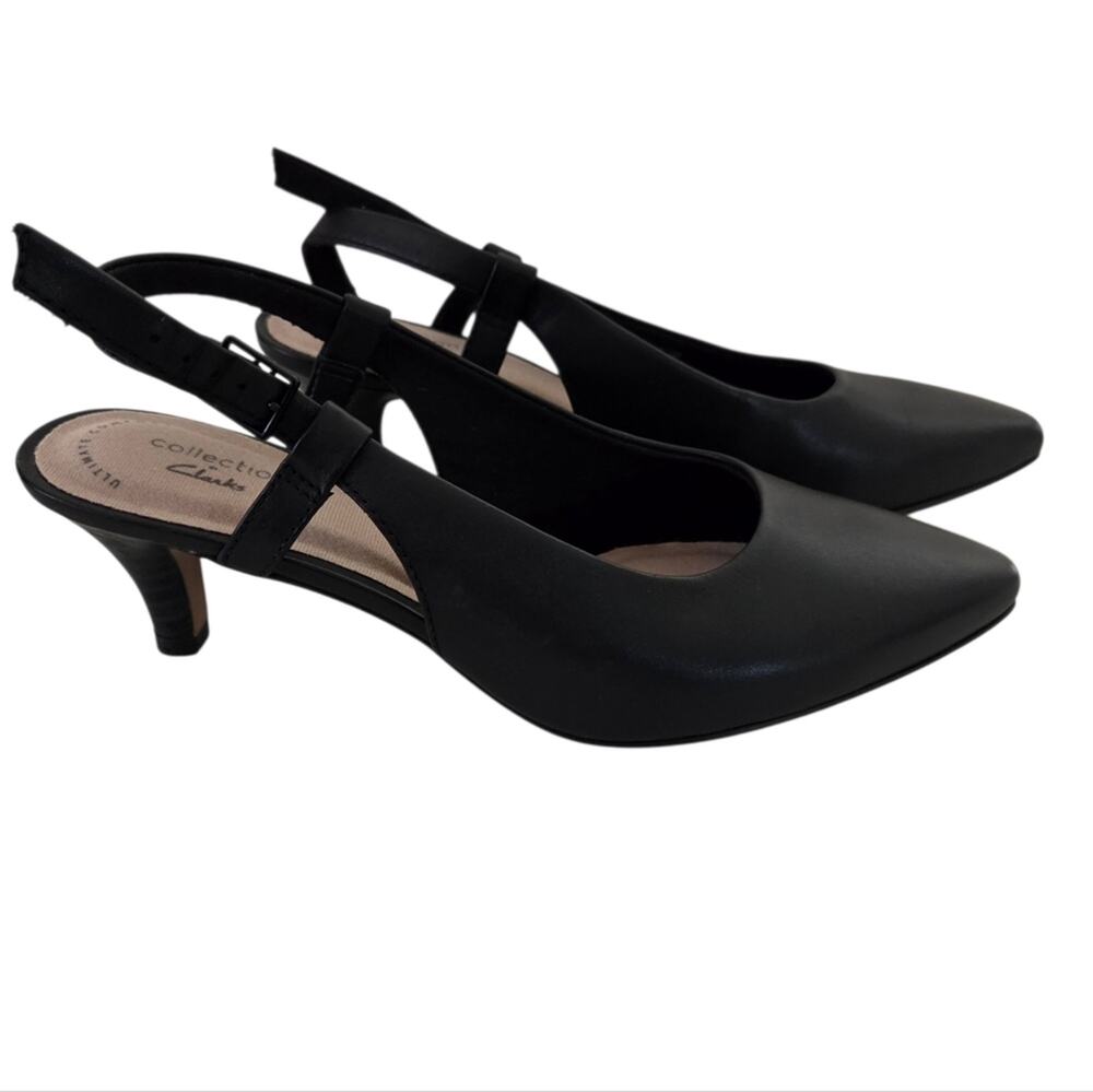 Clarks | Black Leather Ultimate Comfort Collection Pointed Toe Slingback Heels